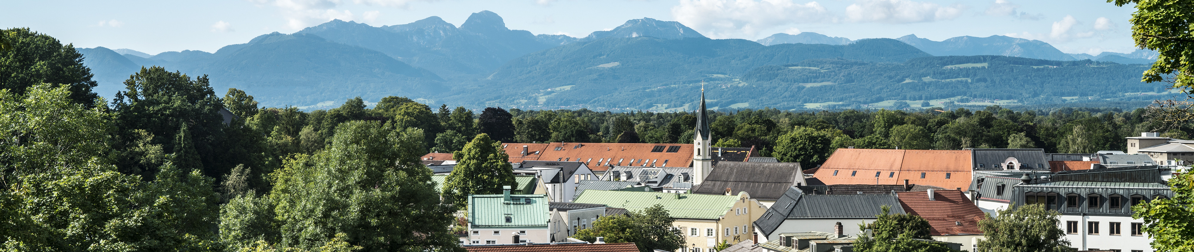 Die Stadt Bad Aibling mit Bergen im Hintergrund